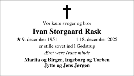 Dødsannoncen for Ivan Storgaard Rask - Herning