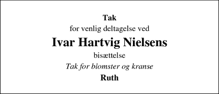 Taksigelsen for Ivar Hartvig Nielsens - Glud