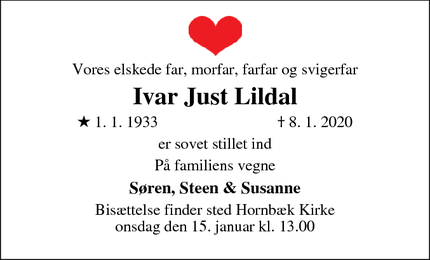 Dødsannoncen for Ivar Just Lildal - Randers