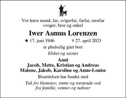 Dødsannoncen for Iwer Asmus Lorenzen - Kolding