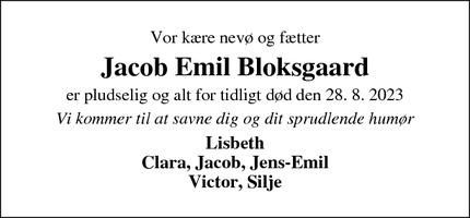 Dødsannoncen for Jacob Emil Bloksgaard - København