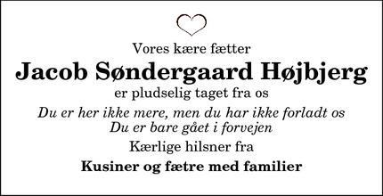 Dødsannoncen for Jacob Søndergaard Højbjerg - Hobro