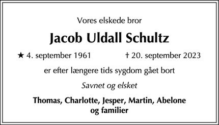 Dødsannoncen for Jacob Uldall Schultz - Gentofte