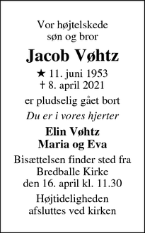 Dødsannoncen for Jacob Vøhtz - Vejle