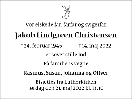 Dødsannoncen for Jakob Lindgreen Christensen - København