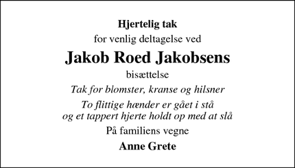 Taksigelsen for Jakob Roed Jakobsen - 7362 Hampen