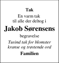Taksigelsen for Jakob Sørensens - Ølgod, Danmark