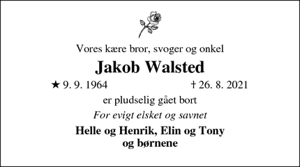 Dødsannoncen for Jakob Walsted - Svendborg