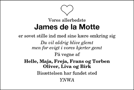 Dødsannoncen for James de la Motte - Nakskov
