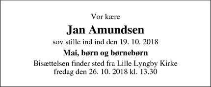 Dødsannoncen for Jan Amundsen - Lille Lyngby