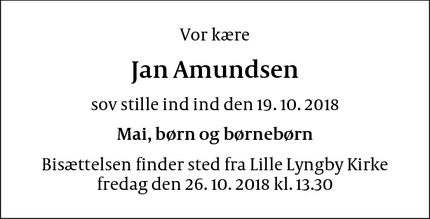 Dødsannoncen for Jan Amundsen - Lille Lyngby