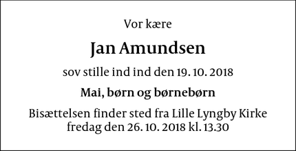 Dødsannoncen for Jan Amundsen - Lille Lyngby