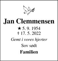 Dødsannoncen for Jan Clemmensen - Varde