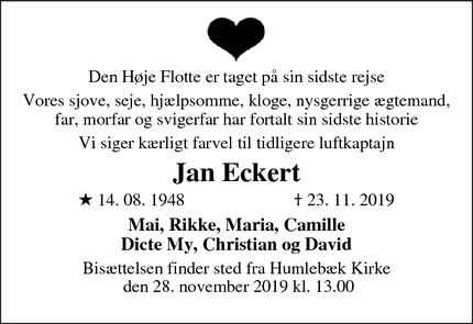 Dødsannoncen for Jan Eckert - Nivå