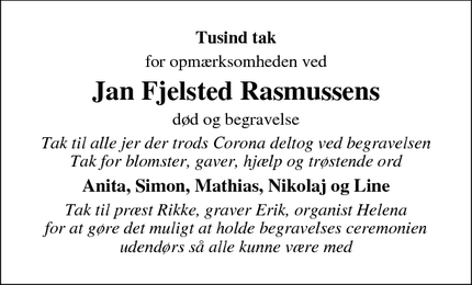 Taksigelsen for Jan Fjelsted Rasmussens - Kgs. Tisted