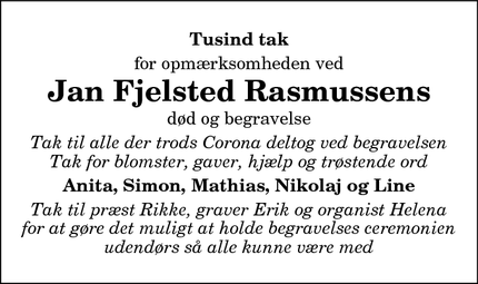 Taksigelsen for Jan Fjelsted Rasmussens - Kgs. Tisted