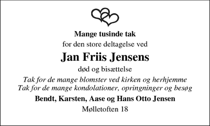 Taksigelsen for Jan Friis Jensens - Brejning