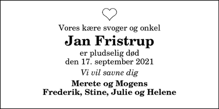 Dødsannoncen for Jan Fristrup - Godthåb