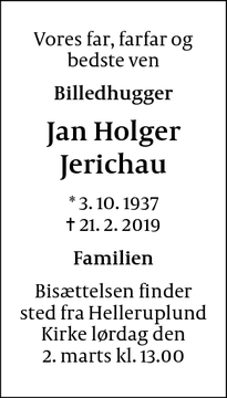 Dødsannoncen for Jan Holger Jerichau - København