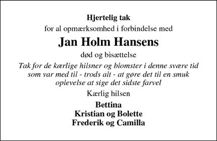 Taksigelsen for Jan Holm Hansens - Ikast