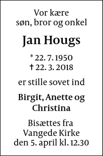 Dødsannoncen for Jan Hougs - Gentofte
