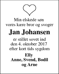 Dødsannoncen for Jan Johansen  - Hornslet