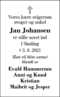 Dødsannoncen for Jan Johansen - Videbæk