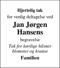 Taksigelsen for Jan Jørgen Hansen - 7200 Grindsted.