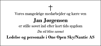 Dødsannoncen for Jan Jørgensen - Brande