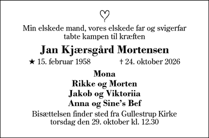 Dødsannoncen for Jan Kj&aelig;rsg&aring;rd Mortensen - Herning