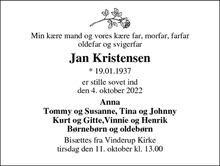 Dødsannoncen for Jan Kristensen - Hvalsø