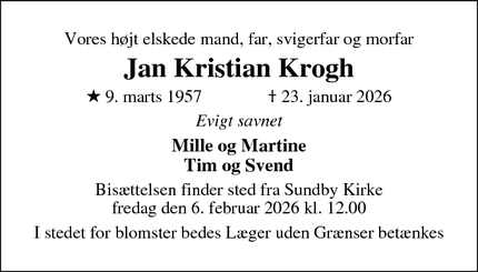 Dødsannoncen for Jan Kristian Krogh - KØBENHAVN S