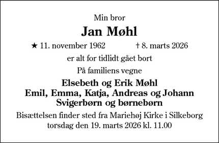 Dødsannoncen for Jan M&oslash;hl - Silkeborg