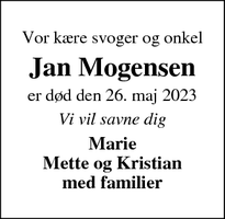 Dødsannoncen for Jan Mogensen - Esbjerg V