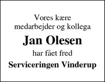 Dødsannoncen for Jan Olesen - Vinderup