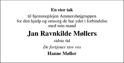 Dødsannoncen for Jan Ravnkilde Møllers - Hvalsø