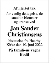 Taksigelsen for Jan Sander Christiansens - Ebberup