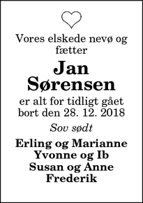 Dødsannoncen for Jan Sørensen - Hals
