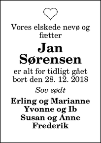 Dødsannoncen for Jan Sørensen - Hals