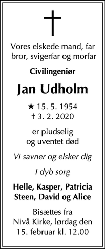Dødsannoncen for Jan Udholm - Kokkedal
