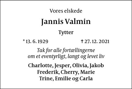 Dødsannoncen for Jannis Valmin - Nice, Frankrig