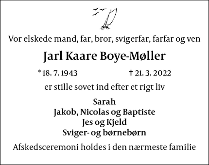 Dødsannoncen for Jarl Kaare Boye-Møller - Järfälla