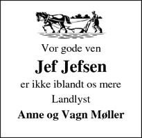 Dødsannoncen for Jef Jefsen - 6780 Skærbæk