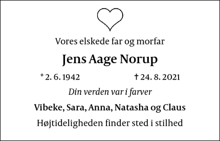 Dødsannoncen for Jens Aage Norup - Frederiksberg C