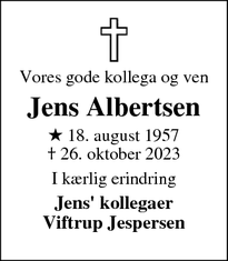 Dødsannoncen for Jens Albertsen - Videbæk