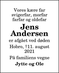 Dødsannoncen for Jens Andersen - Hobro
