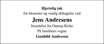Taksigelsen for Jens Andresens - Outrup