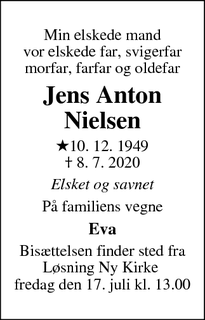 Dødsannoncen for Jens Anton Nielsen - Løsning