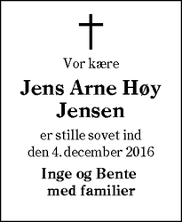 Dødsannoncen for Jens Arne Høy Jensen - Nørre Nebel