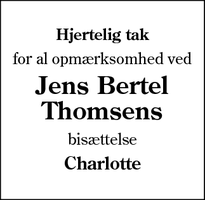 Taksigelsen for Jens Bertel Thomsens - VISSENBJERG